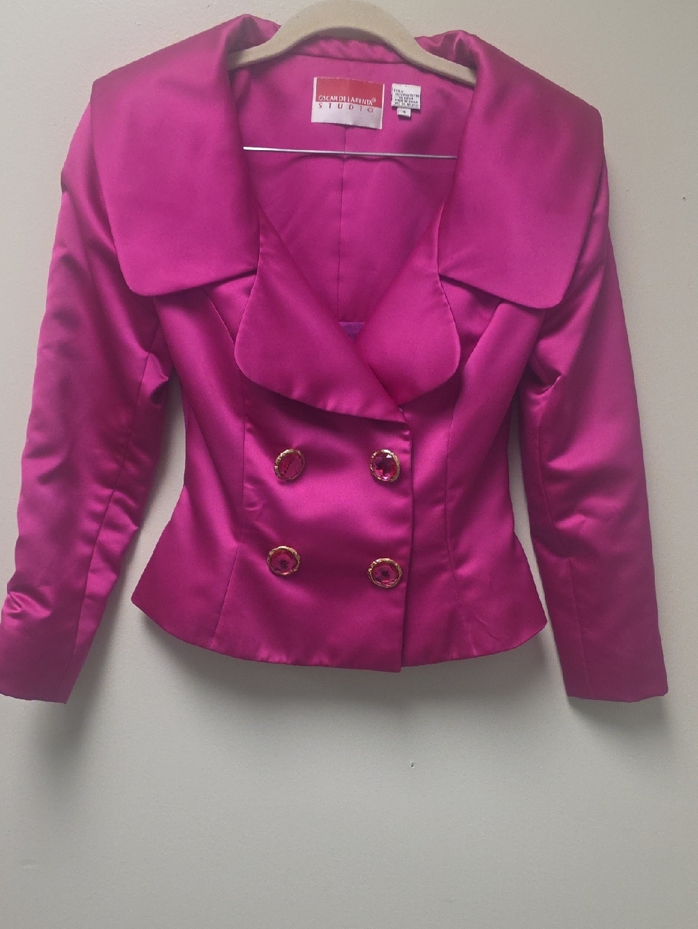 Oscar de la Renta Hot Pink Satin Peplum Double-Breasted Jacket